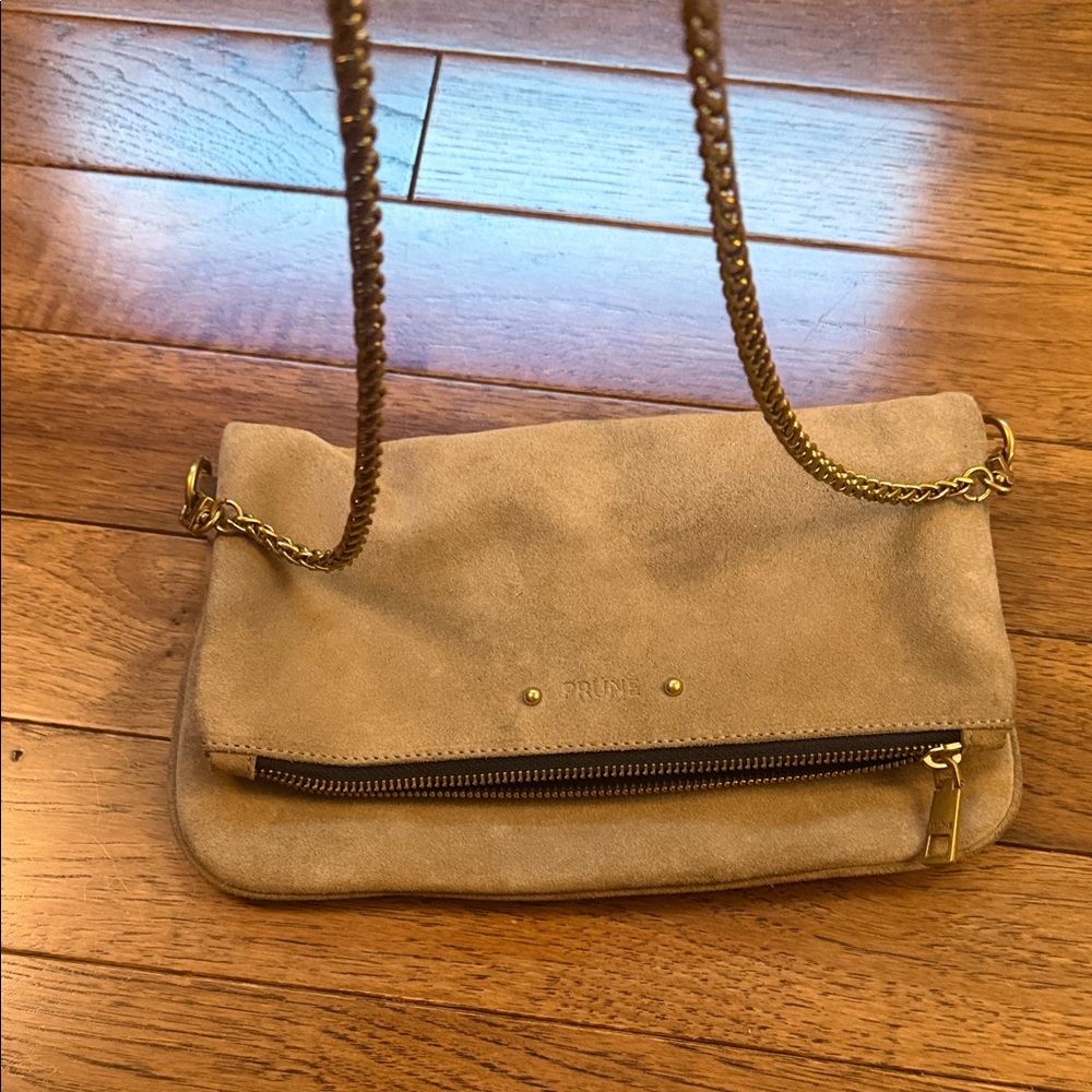 Prune Tan Suede Crossbody Bag with Gold Chain - Picture 11 of 16
